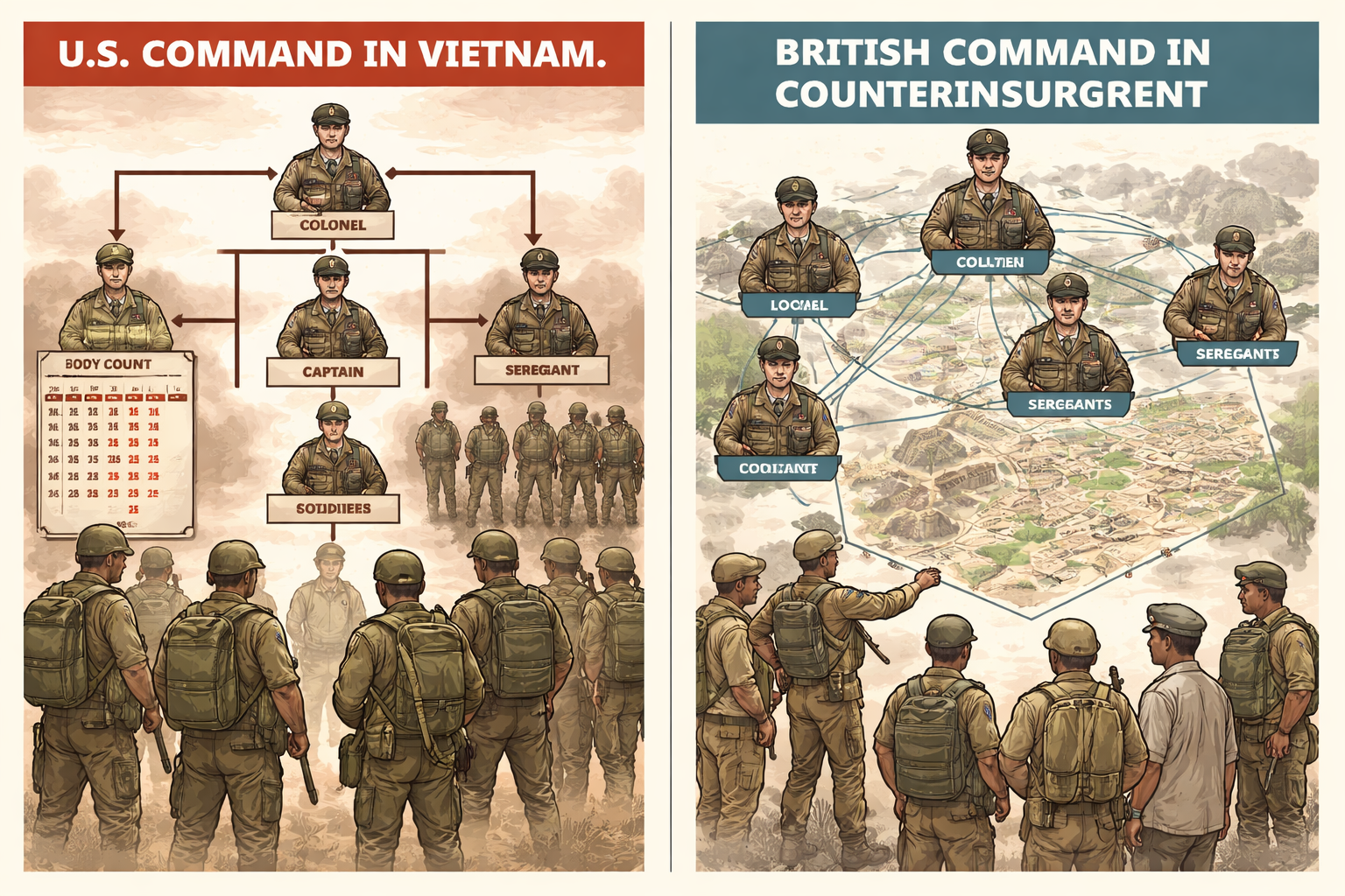 Contrasting US and British command structures